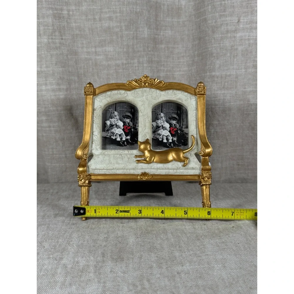 Picture Frame Good Vintage Gold Settee Sofa Double Photo Cat Ornate Victorian